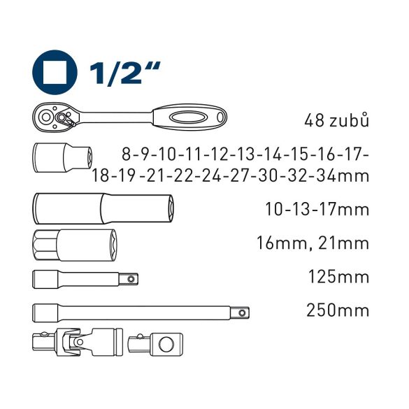 FORTUM dugókulcs készlet 29 részes 1/2"