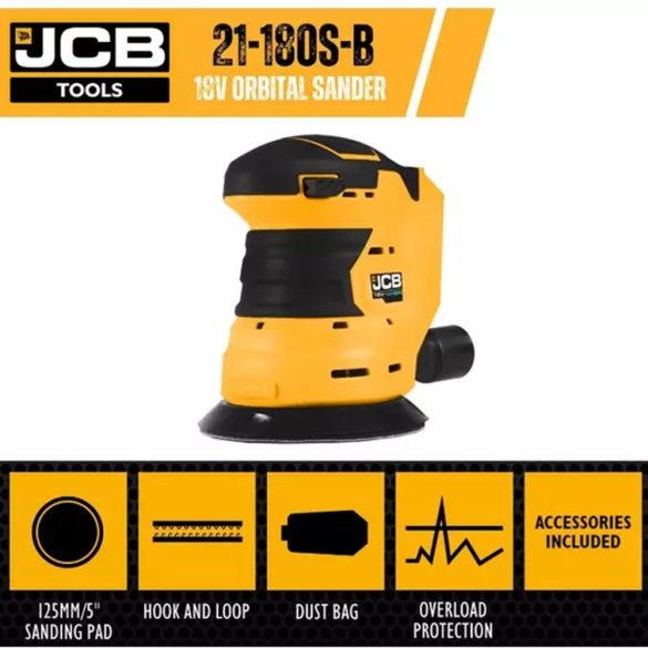 JCB Akkus excentercsiszoló 21-18OS-B, akkumulátor és töltő nélkül