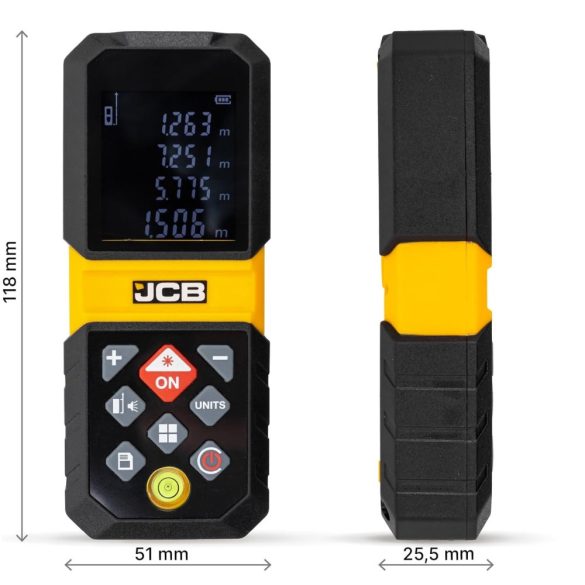 JCB Lézeres távolságmérő LCD kijelző, USB-C töltő, 80m